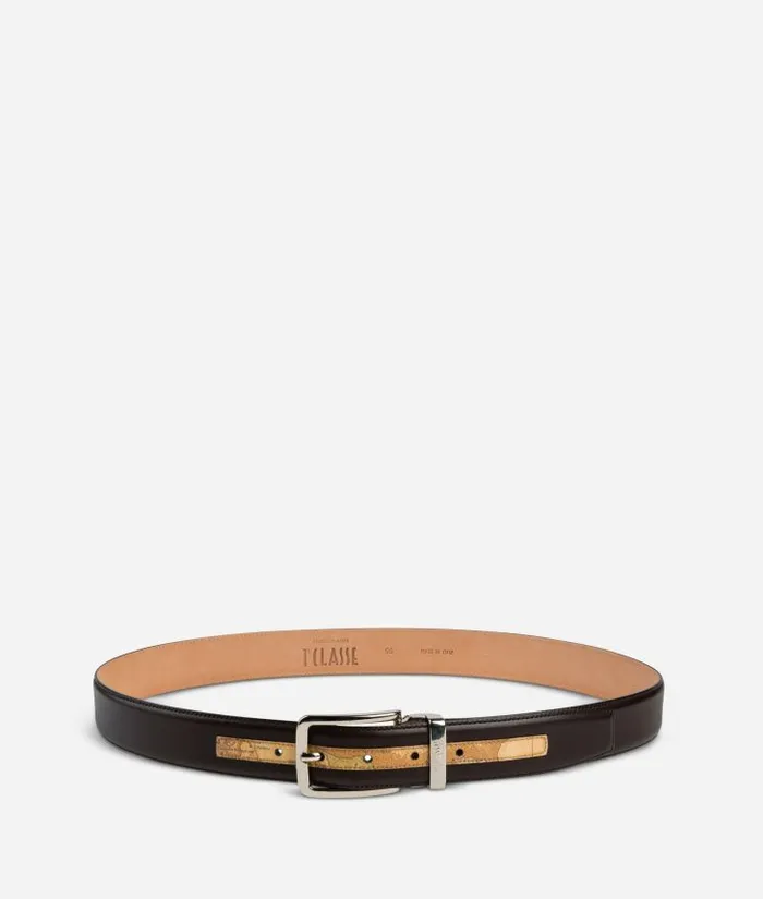 Man Belts Alviero Martini Dark Mood Leather And Geo Classic Belt