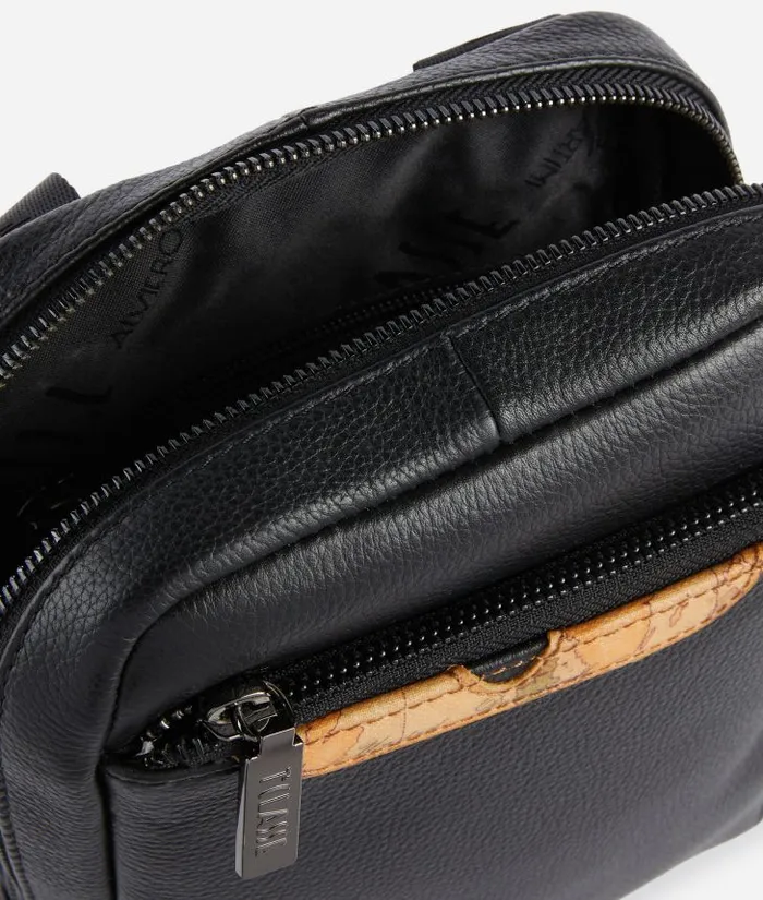 Man Crossbody and Messenger Bags Alviero Martini Beta Leather Small Crossbody Bag Black