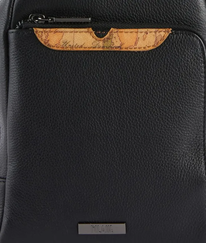 Man Crossbody and Messenger Bags Alviero Martini Beta Leather Small Crossbody Bag Black