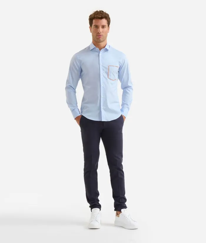 Man Knitwears Shirts and TShirts Alviero Martini Slim Fit Stretch Cotton Shirt With Pocket Detail Light Blue Man Knitwears Shirts and TShirts Alviero Martini Slim Fit Stretch Cotton Shirt With Pocket Detail Light Blue