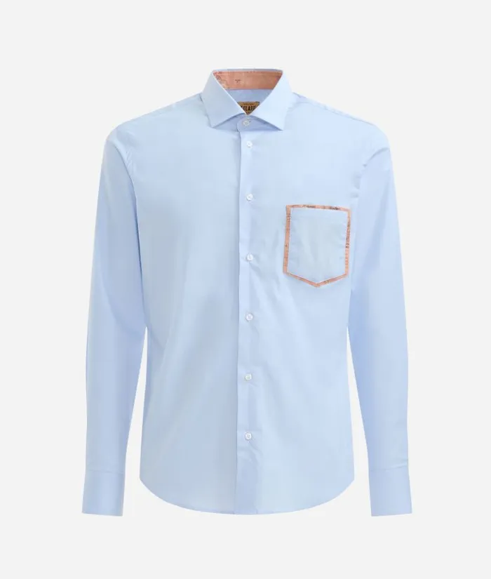 Man Knitwears Shirts and TShirts Alviero Martini Slim Fit Stretch Cotton Shirt With Pocket Detail Light Blue