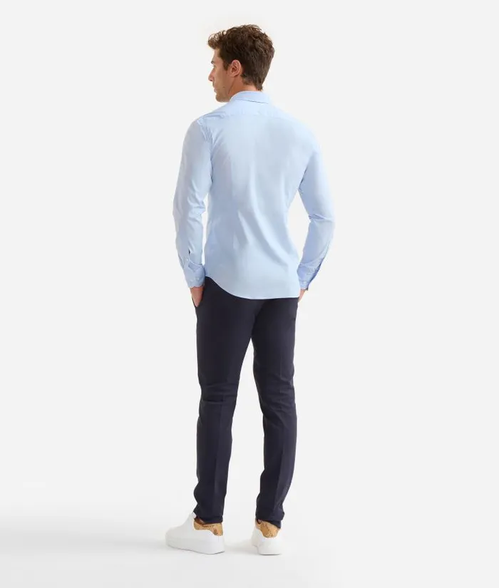 Man Knitwears Shirts and TShirts Alviero Martini Slim Fit Stretch Cotton Shirt With Pocket Detail Light Blue