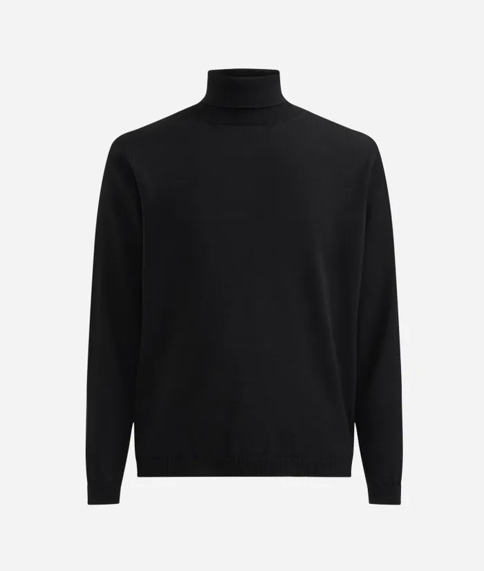 Man Knitwears Shirts and TShirts Alviero Martini Wool Blend Yarn Turtleneck With Geo Classic Elbow Patches Black