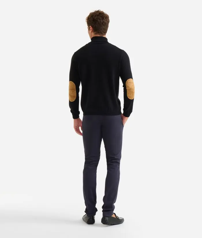 Man Knitwears Shirts and TShirts Alviero Martini Wool Blend Yarn Turtleneck With Geo Classic Elbow Patches Black