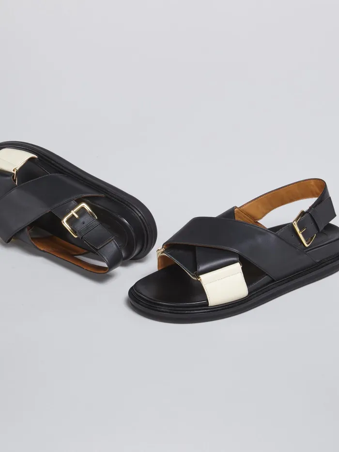 Marni And White Leather Fussbett Black Womens Sandals and Wedges Marni And White Leather Fussbett Black Womens Sandals and Wedges