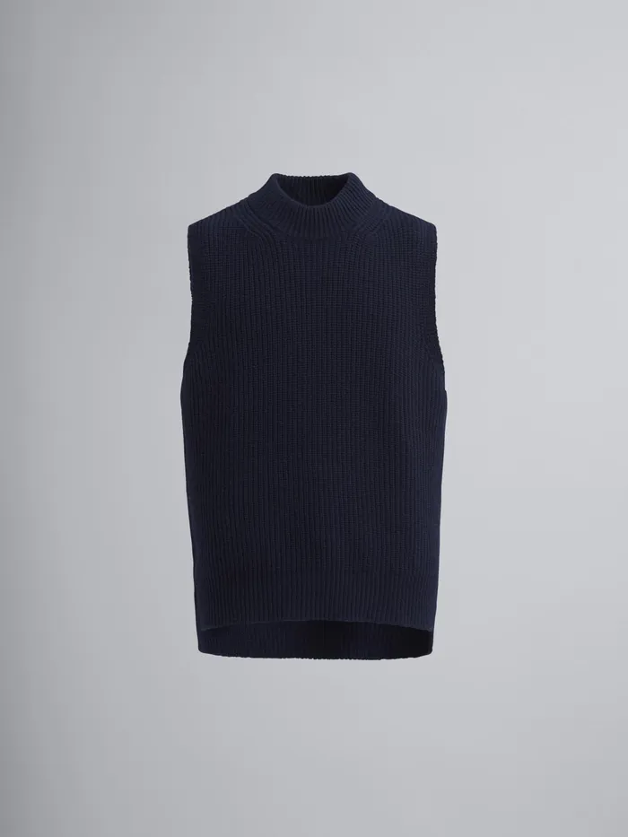 Marni Asymmetric Carded Wool Vest Navy Mens Knitwear