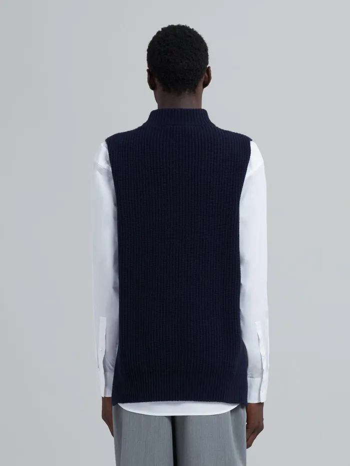 Marni Asymmetric Carded Wool Vest Navy Mens Knitwear Marni Asymmetric Carded Wool Vest Navy Mens Knitwear