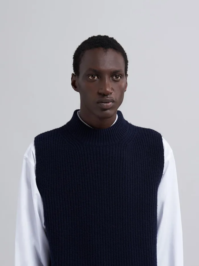 Marni Asymmetric Carded Wool Vest Navy Mens Knitwear Marni Asymmetric Carded Wool Vest Navy Mens Knitwear