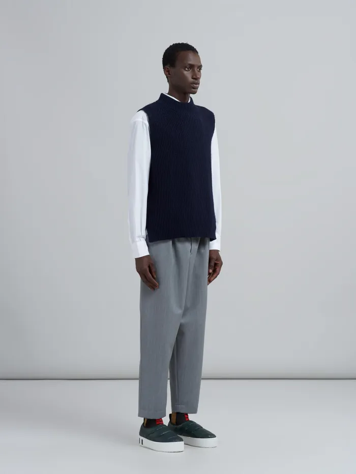Marni Asymmetric Carded Wool Vest Navy Mens Knitwear Marni Asymmetric Carded Wool Vest Navy Mens Knitwear