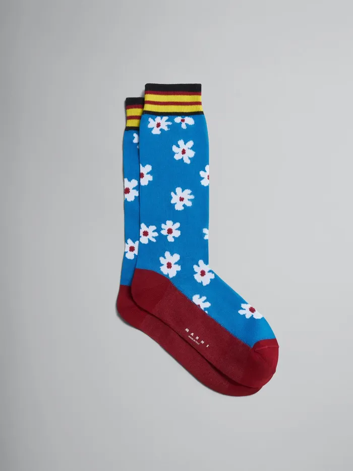 Marni Blue Daisy Cotton And Nylon Sock Smoke Blue Womens Socks