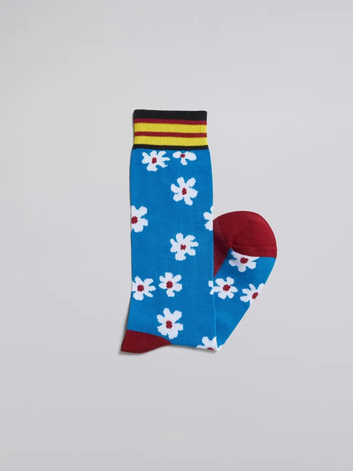 Marni Blue Daisy Cotton And Nylon Sock Smoke Blue Womens Socks Marni Blue Daisy Cotton And Nylon Sock Smoke Blue Womens Socks