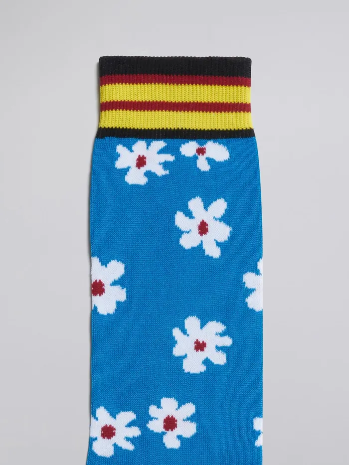 Marni Blue Daisy Cotton And Nylon Sock Smoke Blue Womens Socks Marni Blue Daisy Cotton And Nylon Sock Smoke Blue Womens Socks