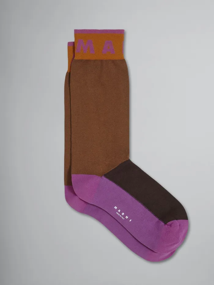 Marni Brown Blueblack And Pink Cotton And Nylon Sock Tobacco Womens Socks