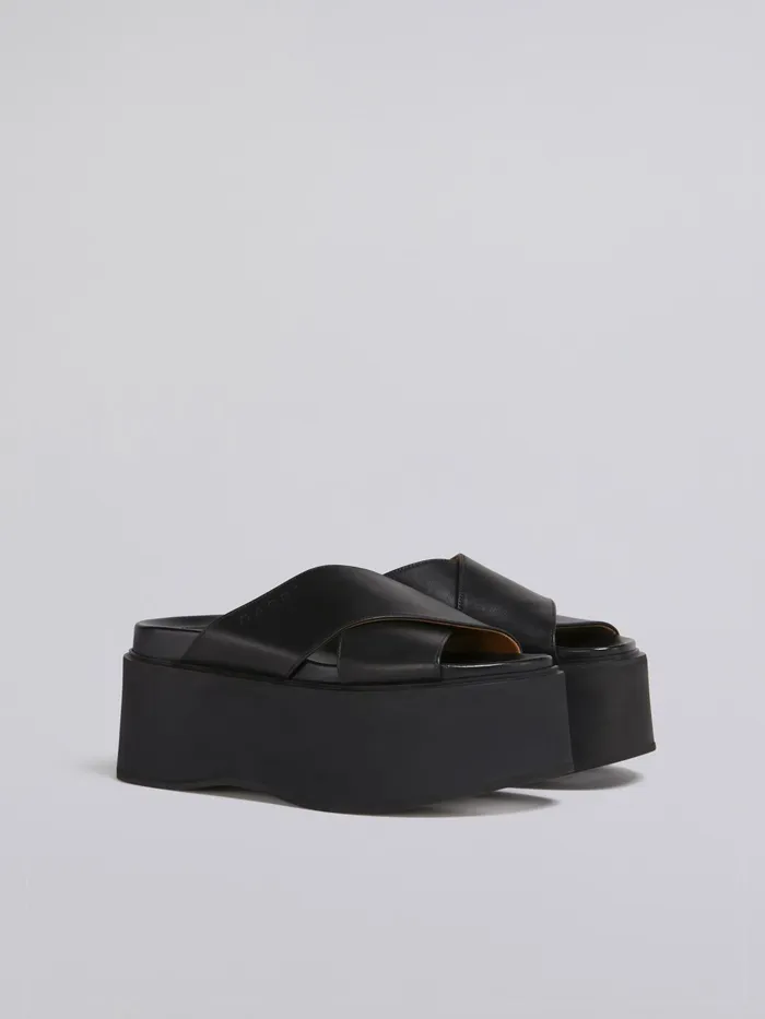 Marni Crisscross Wedge In Calf Leather Black Womens Sandals and Wedges Marni Crisscross Wedge In Calf Leather Black Womens Sandals and Wedges