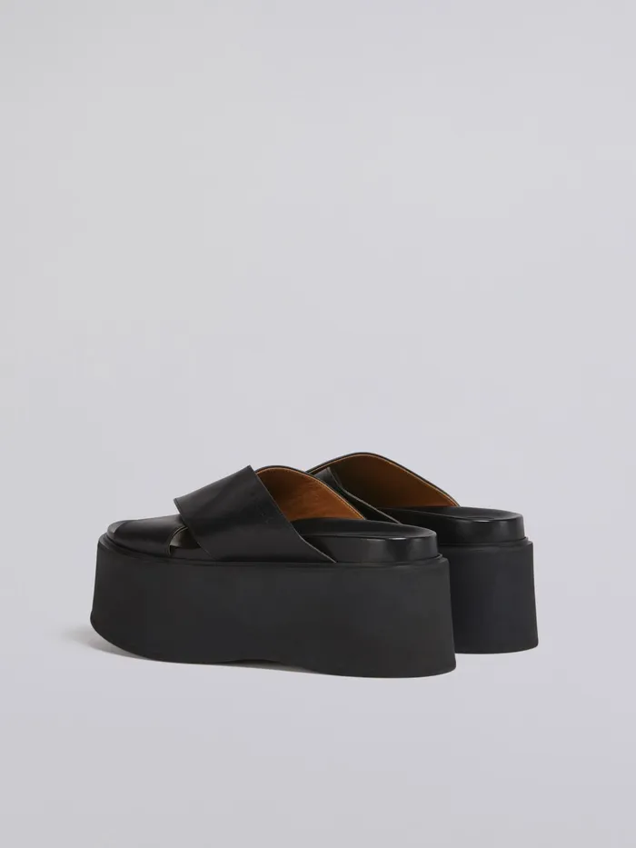 Marni Crisscross Wedge In Calf Leather Black Womens Sandals and Wedges Marni Crisscross Wedge In Calf Leather Black Womens Sandals and Wedges
