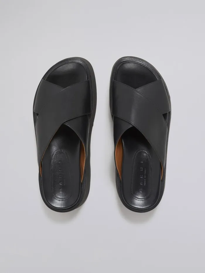 Marni Crisscross Wedge In Calf Leather Black Womens Sandals and Wedges Marni Crisscross Wedge In Calf Leather Black Womens Sandals and Wedges