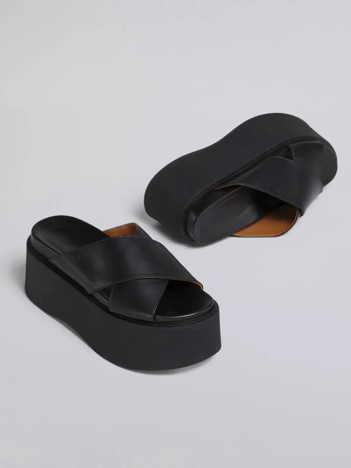 Marni Crisscross Wedge In Calf Leather Black Womens Sandals and Wedges Marni Crisscross Wedge In Calf Leather Black Womens Sandals and Wedges
