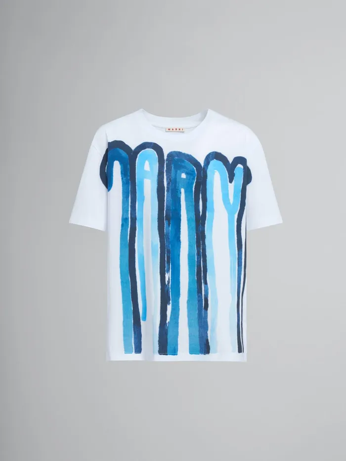 Marni Dripping Logo Jersey Tshirt Bluette Womens Sweatshirts and TShirts