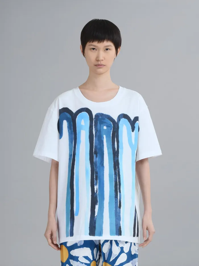 Marni Dripping Logo Jersey Tshirt Bluette Womens Sweatshirts and TShirts Marni Dripping Logo Jersey Tshirt Bluette Womens Sweatshirts and TShirts