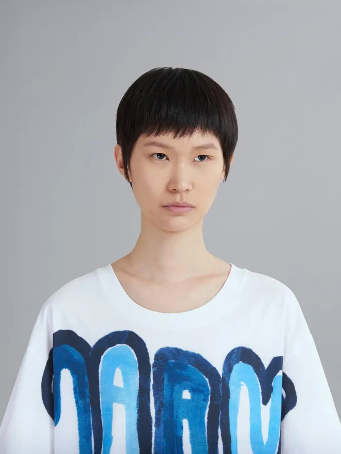 Marni Dripping Logo Jersey Tshirt Bluette Womens Sweatshirts and TShirts Marni Dripping Logo Jersey Tshirt Bluette Womens Sweatshirts and TShirts