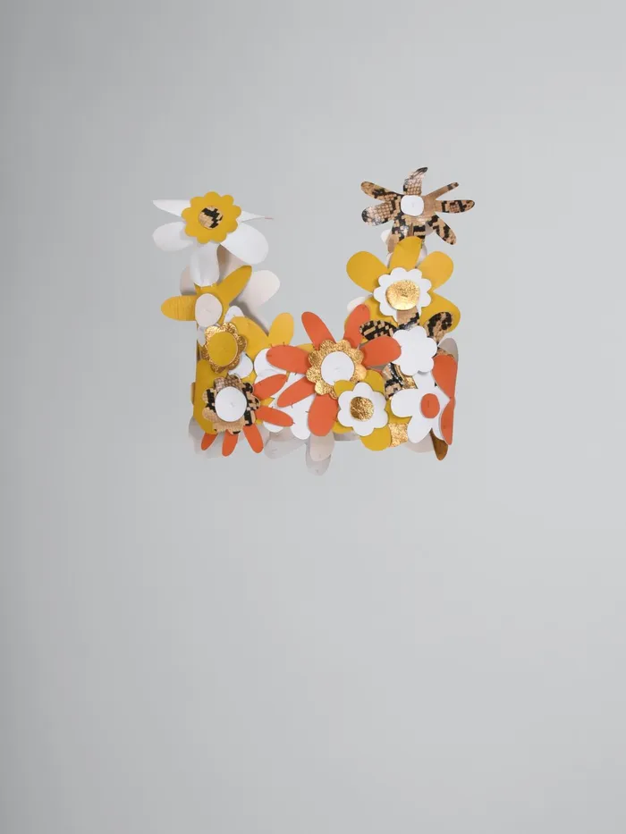 Marni Embroidered Leather Flowers Top Gold Womens Tops and Shirts