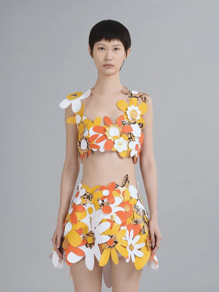 Marni Embroidered Leather Flowers Top Gold Womens Tops and Shirts Marni Embroidered Leather Flowers Top Gold Womens Tops and Shirts