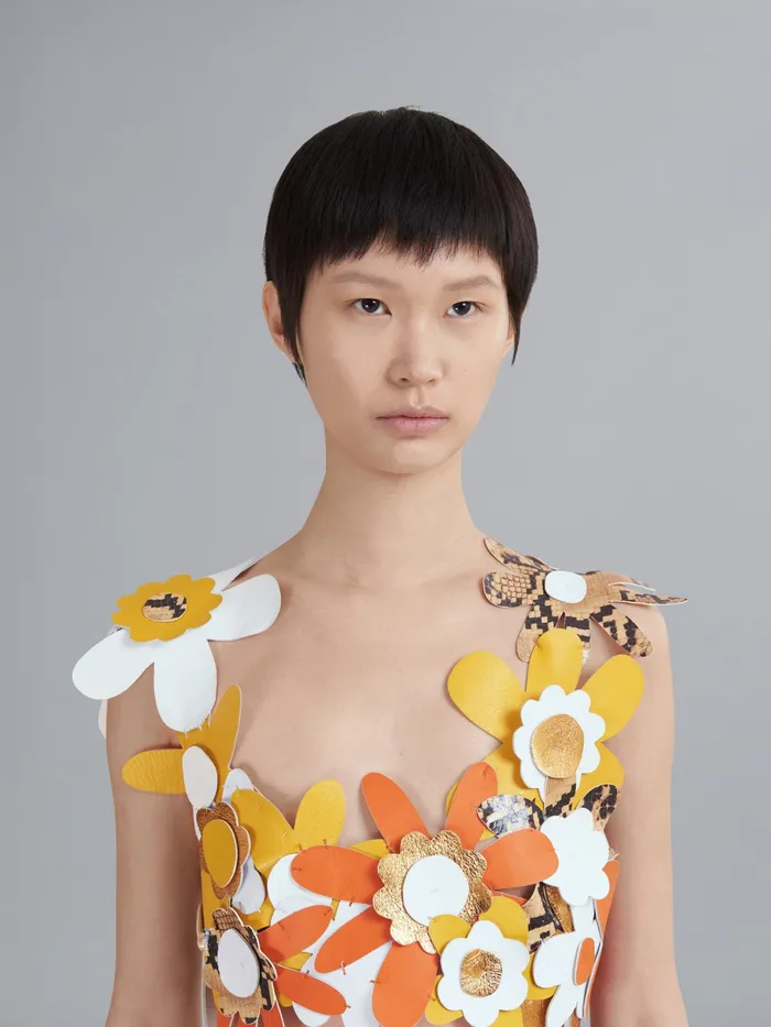 Marni Embroidered Leather Flowers Top Gold Womens Tops and Shirts Marni Embroidered Leather Flowers Top Gold Womens Tops and Shirts