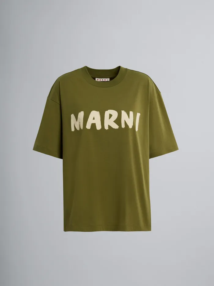 Marni Green Logo Print Bio Jersey Tshirt Dusty Olive Womens Sweatshirts and TShirts Marni Green Logo Print Bio Jersey Tshirt Dusty Olive Womens Sweatshirts and TShirts