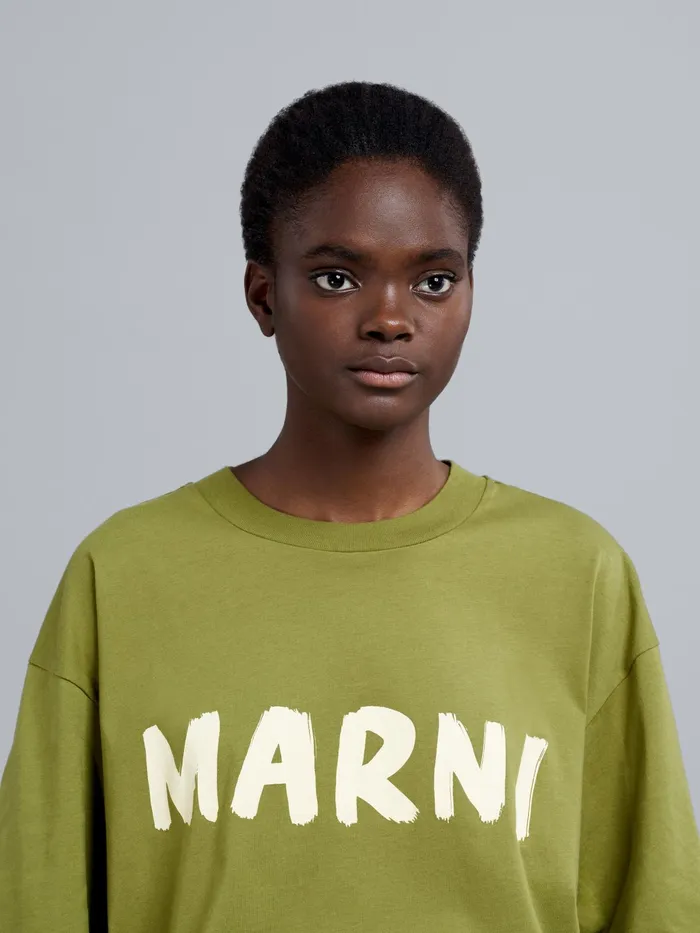 Marni Green Logo Print Bio Jersey Tshirt Dusty Olive Womens Sweatshirts and TShirts Marni Green Logo Print Bio Jersey Tshirt Dusty Olive Womens Sweatshirts and TShirts
