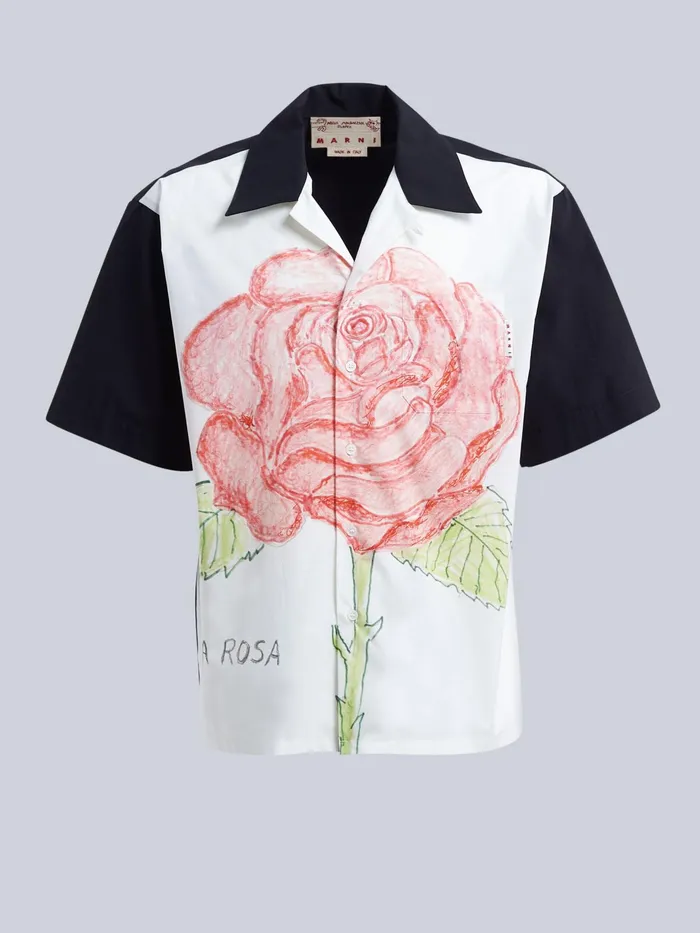 Marni La Rosa Print Poplin Bowling Shirt Lily White Mens Shirts