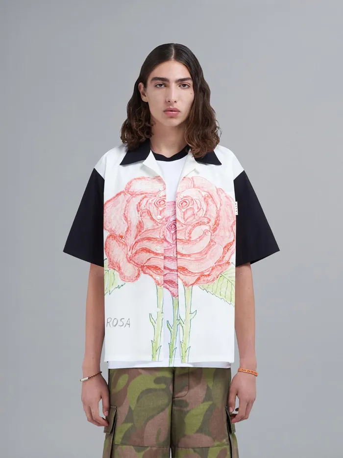 Marni La Rosa Print Poplin Bowling Shirt Lily White Mens Shirts Marni La Rosa Print Poplin Bowling Shirt Lily White Mens Shirts