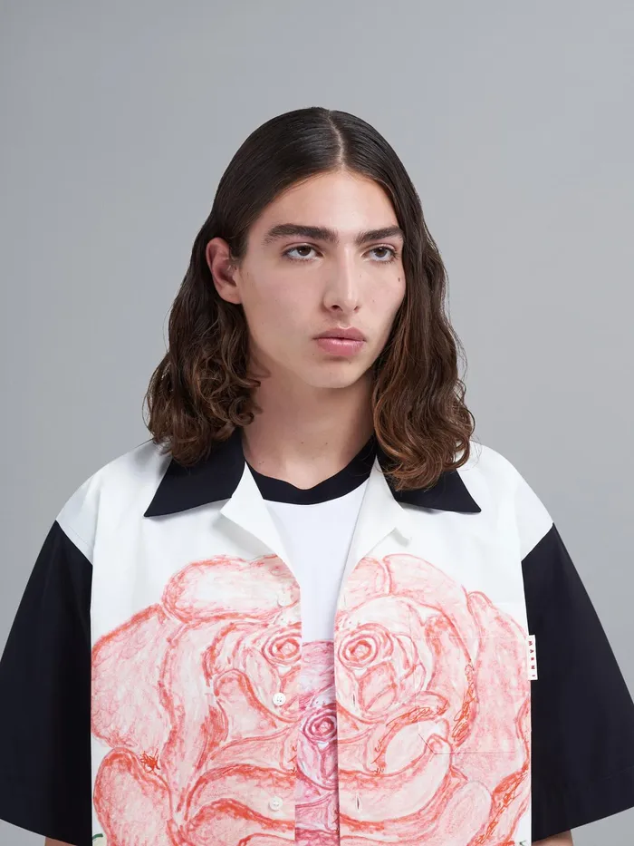 Marni La Rosa Print Poplin Bowling Shirt Lily White Mens Shirts Marni La Rosa Print Poplin Bowling Shirt Lily White Mens Shirts