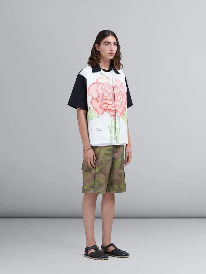 Marni La Rosa Print Poplin Bowling Shirt Lily White Mens Shirts Marni La Rosa Print Poplin Bowling Shirt Lily White Mens Shirts