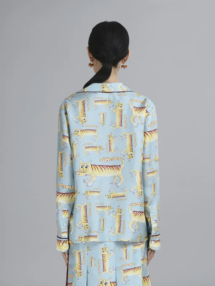 Marni Naif Tiger Print Silk Twill Shirt Arctic Womens Tops and Shirts Marni Naif Tiger Print Silk Twill Shirt Arctic Womens Tops and Shirts