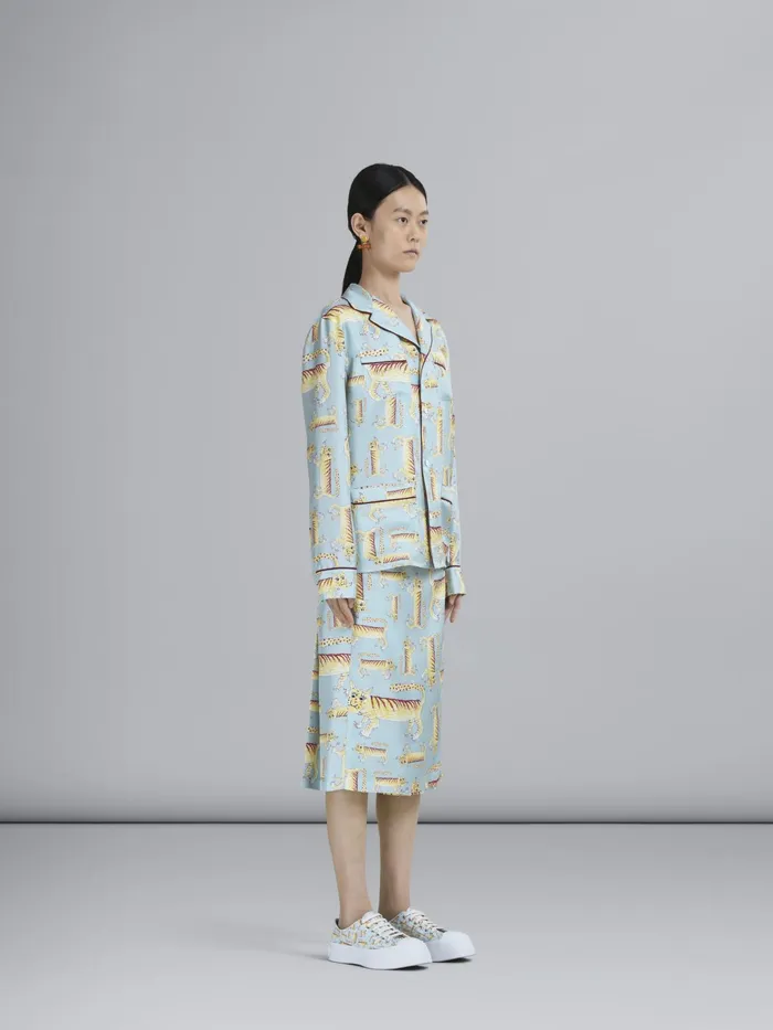 Marni Naif Tiger Print Silk Twill Shirt Arctic Womens Tops and Shirts Marni Naif Tiger Print Silk Twill Shirt Arctic Womens Tops and Shirts