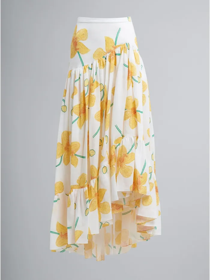 Marni Orchids Print Rami Skirt Maize Womens Skirts