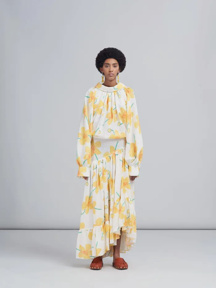 Marni Orchids Print Rami Skirt Maize Womens Skirts Marni Orchids Print Rami Skirt Maize Womens Skirts