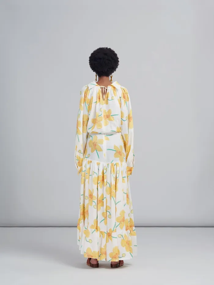 Marni Orchids Print Rami Skirt Maize Womens Skirts Marni Orchids Print Rami Skirt Maize Womens Skirts