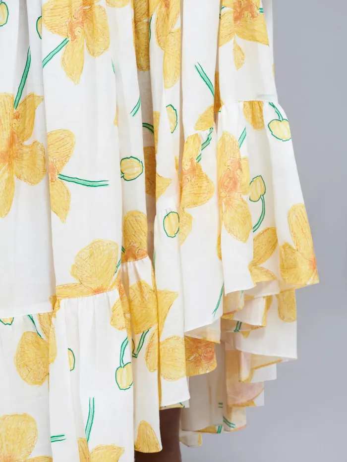 Marni Orchids Print Rami Skirt Maize Womens Skirts Marni Orchids Print Rami Skirt Maize Womens Skirts