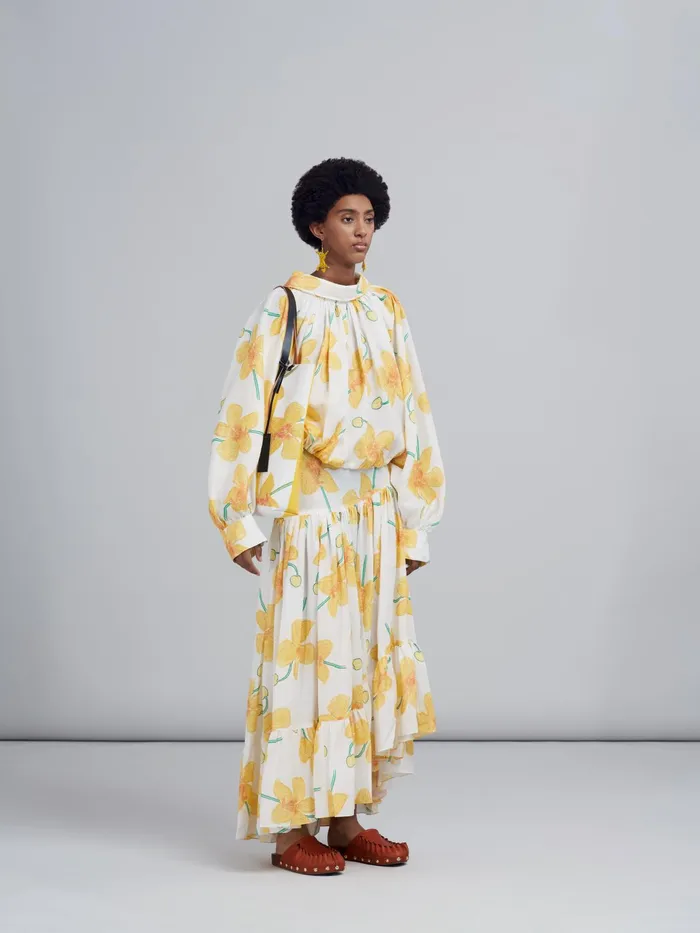 Marni Orchids Print Rami Skirt Maize Womens Skirts Marni Orchids Print Rami Skirt Maize Womens Skirts