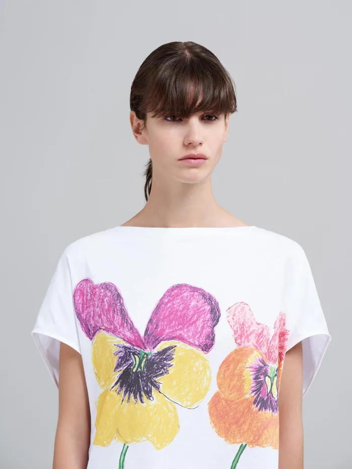 Marni Pansies Print Bio Jersey Tshirt Lily White Womens Sweatshirts and TShirts Marni Pansies Print Bio Jersey Tshirt Lily White Womens Sweatshirts and TShirts