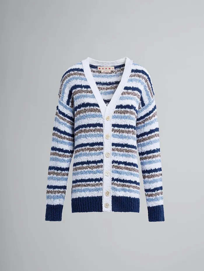 Marni Striped Cotton Cardigan Light Navy Womens Knitwear