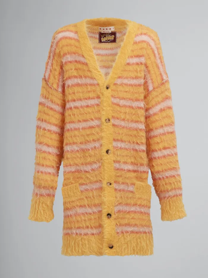 Marni Striped Iconic Mohair Long Cardigan Maize Mens Knitwear
