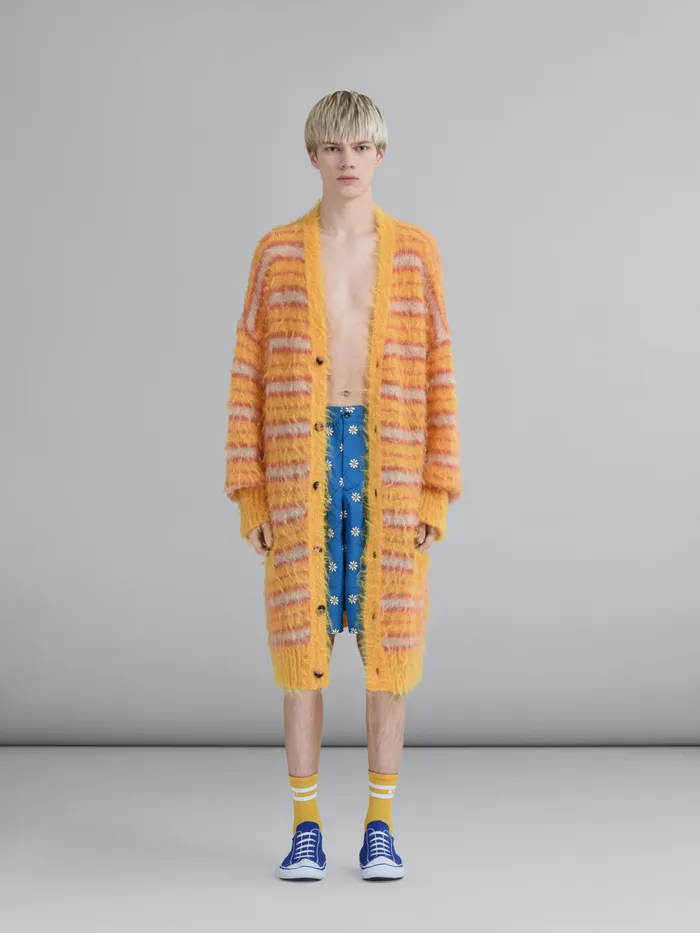 Marni Striped Iconic Mohair Long Cardigan Maize Mens Knitwear Marni Striped Iconic Mohair Long Cardigan Maize Mens Knitwear