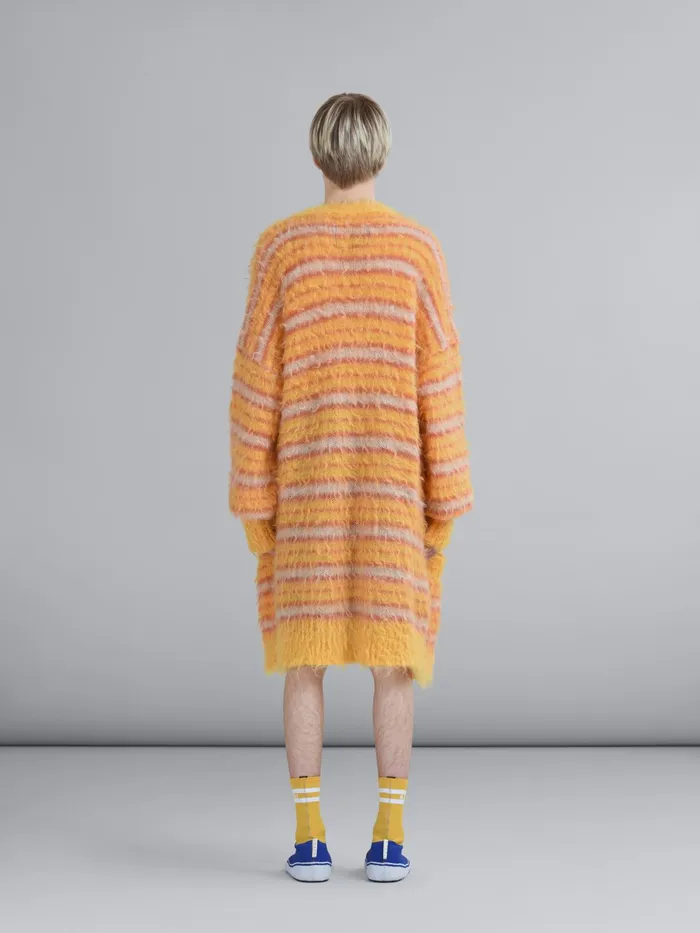 Marni Striped Iconic Mohair Long Cardigan Maize Mens Knitwear Marni Striped Iconic Mohair Long Cardigan Maize Mens Knitwear