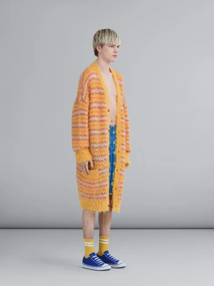 Marni Striped Iconic Mohair Long Cardigan Maize Mens Knitwear Marni Striped Iconic Mohair Long Cardigan Maize Mens Knitwear