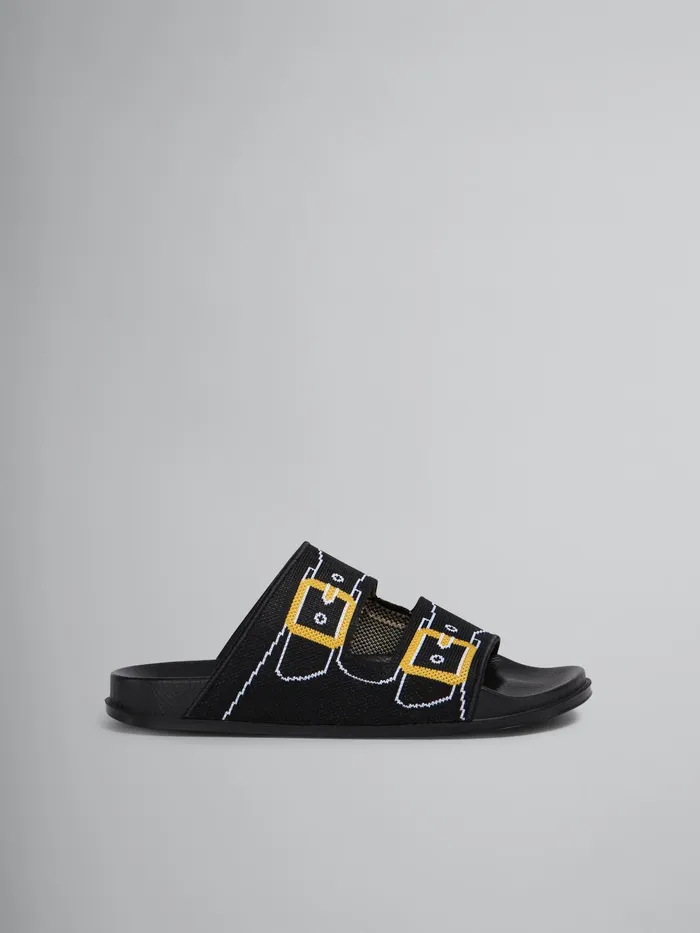 Marni Trompe L039il Jacquard Twostrap Slide Black Womens Sandals and Wedges
