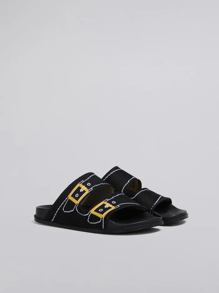 Marni Trompe L039il Jacquard Twostrap Slide Black Womens Sandals and Wedges Marni Trompe L039il Jacquard Twostrap Slide Black Womens Sandals and Wedges