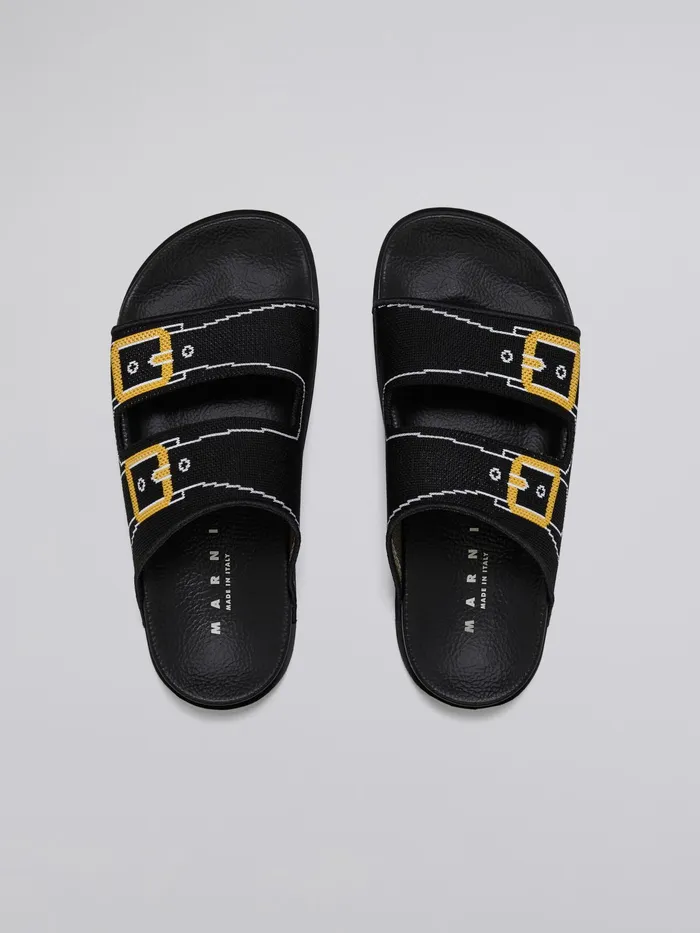 Marni Trompe L039il Jacquard Twostrap Slide Black Womens Sandals and Wedges Marni Trompe L039il Jacquard Twostrap Slide Black Womens Sandals and Wedges