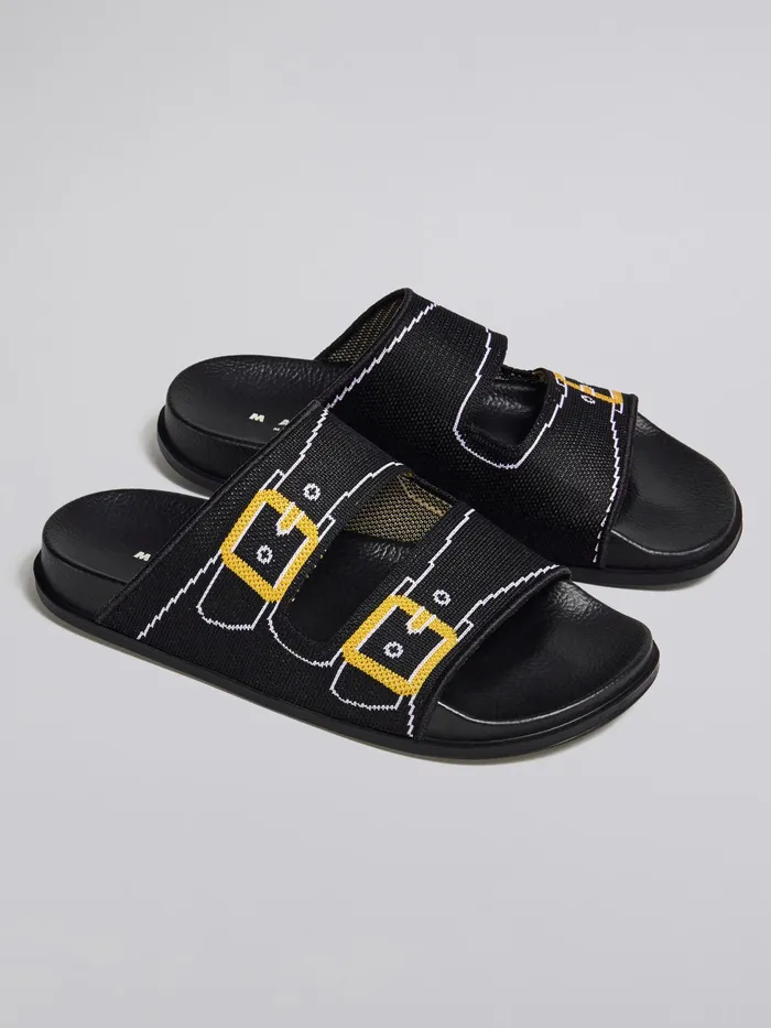 Marni Trompe L039il Jacquard Twostrap Slide Black Womens Sandals and Wedges Marni Trompe L039il Jacquard Twostrap Slide Black Womens Sandals and Wedges